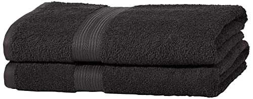 Amazon Basics 2 Stück Handtuch-Set, ausbleichsicher, 2 Badetuch, Schwarz, 100 Prozent...