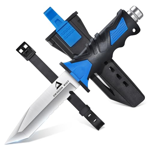 DRAGON RIOT Tauchermesser mit Beinholster, Tanto Messer Outdoor Feststehende, Scharfes...