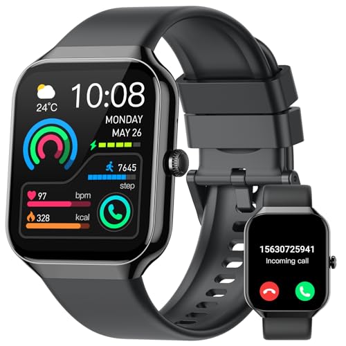 Smartwatch Damen Herren mit Telefonfunktion, 1.96' Fitnessuhr mit Herzfrequenz SpO2...