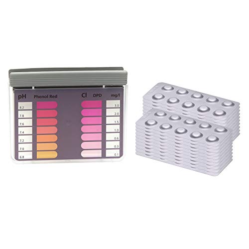 Wassertester für Chlor und pH Wert mit 200 Reagenztabletten je 100 x Chlor DPD1 und 100 x...