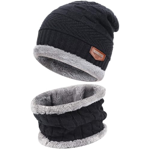 Bequemer Laden 2 Stücke Winter Beanie Mütze Schal Set Wolle Warme Strickmütze Dicke...