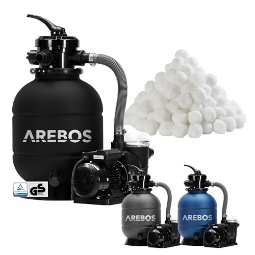 Arebos Sandfilteranlage mit Pumpe inkl. 700g Filterbälle | Schwarz | 400W | 10.200 L/h |...