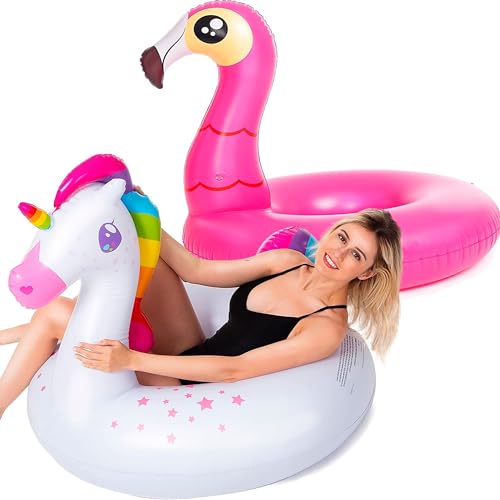 JOYIN 2 Pack Aufblasbare Einhorn und Flamingo Luftmatratze mit Glitzer, Pool Float,...