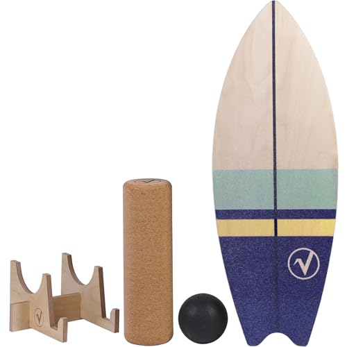 valuents Balance Board aus Holz in Surfboard Form inkl. Rolle für Neuromuscular Response...