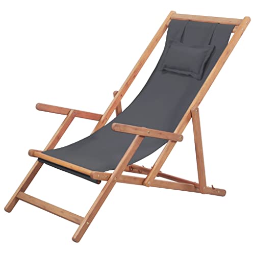 XXvidaXL wooden deck chair fabric gray sun lounger beach lounger garden loungerX