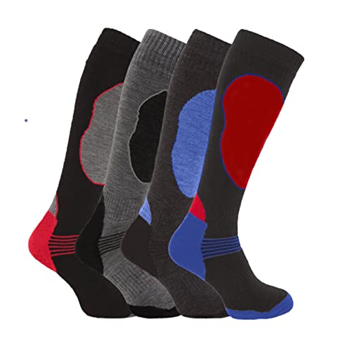 4 Pairs of Mens High Performance Thermal Ski Socks-Assorted-UK 6-11 (Eur 39-45)