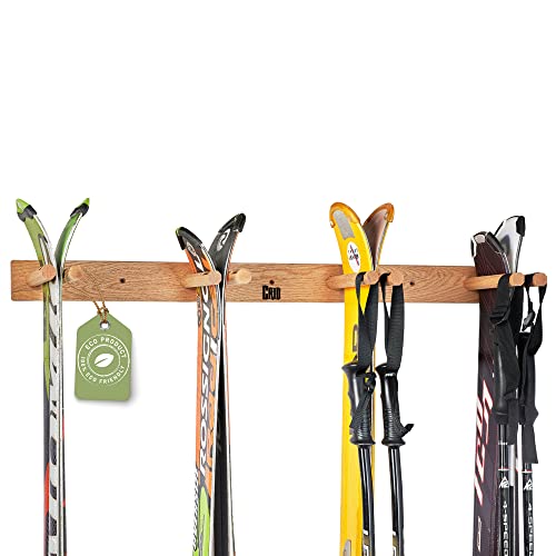 CRID Ski Wandhalterung für 4 Paar Ski inkl. Skistöcke und Equipment - Robustes...