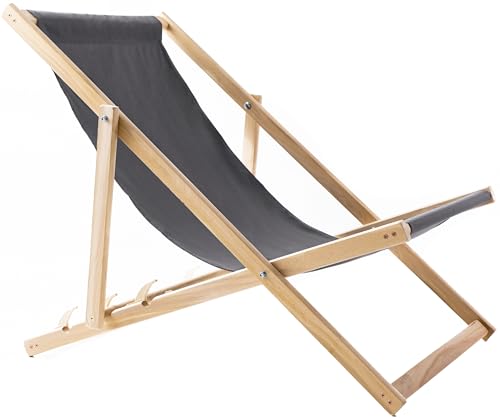 WOODOK Liegestuhl Klappbar Holz - Strandstuhl aus Buchenholz bis 120kg, ohne Armlehne -...