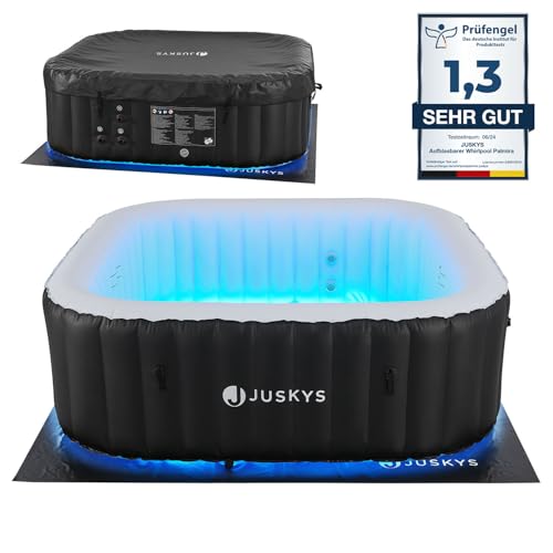 Juskys Whirlpool Palmira für bis zu 6 Personen - Outdoor Indoor Pool aufblasbar & mit LED...