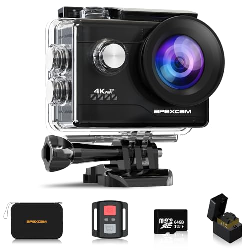 Apexcam 4K Action Cam 20MP mit 64GB Speicherkarte WiFi Sports Kamera Ultra HD...