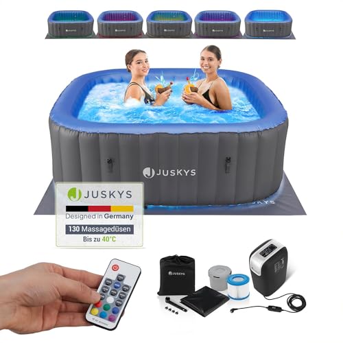 Juskys Whirlpool Palmira für bis zu 6 Personen - Outdoor Indoor Pool aufblasbar & mit LED...