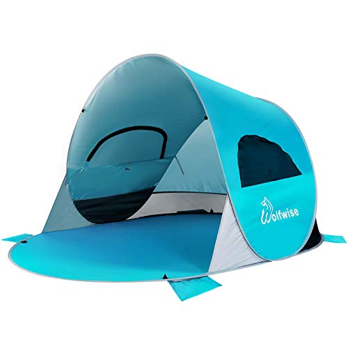 WolfWise Strandmuschel Pop-Up Zelt mit UV-Schutz 50+, 3-4 Personen Strandzelt,...