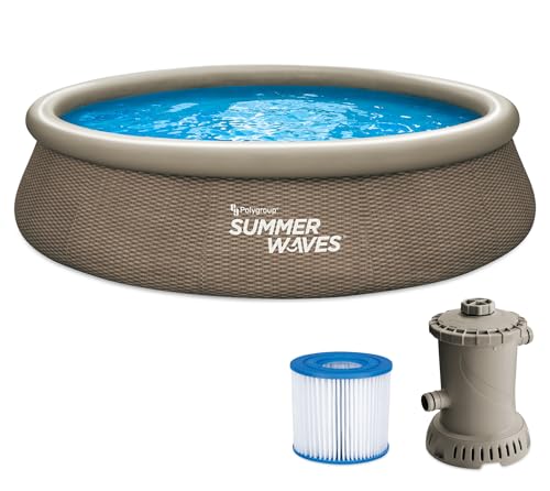 Summer Waves Quick Up Pool Komplettset | Rund 396x84 cm Rattanoptik Braun | Aufstellpool...