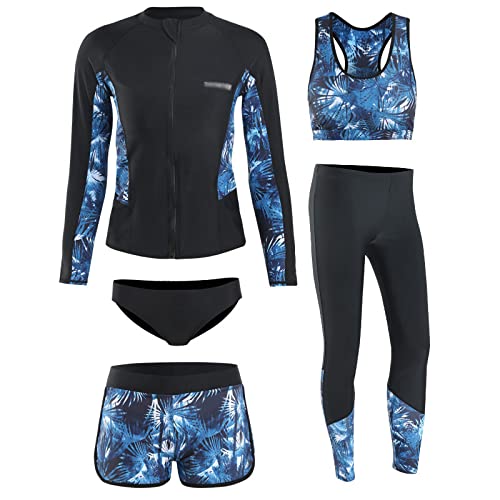 RWHXN Damen Neoprenanzug, 5 Teiliges Set UV-Schutz Surfanzug, Langarm Sommer Sportlicher...