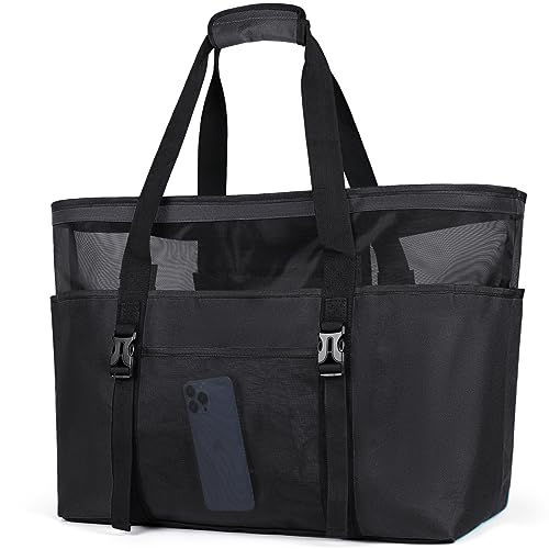 RAINSMORE Strandtasche XXL Familie mit Reißverschluss Badetasche Damen Groß Leicht Mesh...