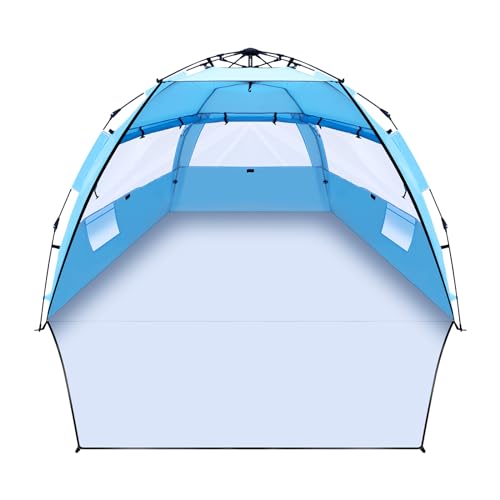 CIXMUS Strandmuschel Quick-Up-Aufbau, 3-4 Personen Strandzelt UV-Schutz 50+, Sonnenschutz...