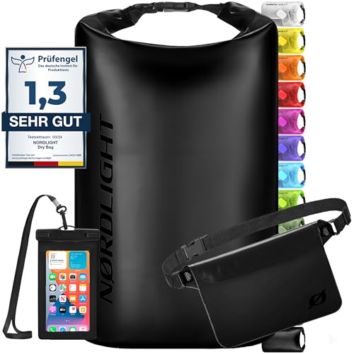 Nordlight wasserdichte Tasche 3er Set (Schwarz) - Dry Bag 10l + wasserdichte Handyhülle +...