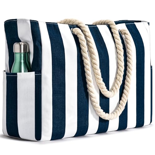 oscaurt Strandtasche, Badetasche Wasserdicht Streifen Strandtasche mit Reißverschluss mit...