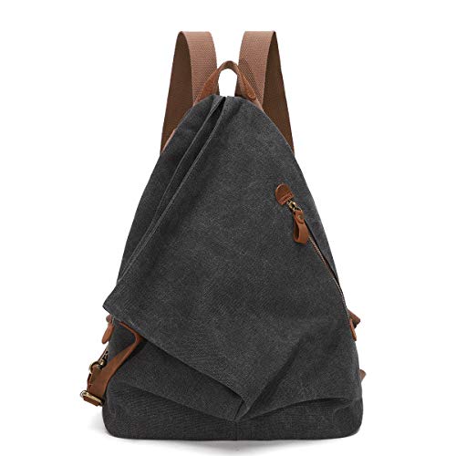 Retro Segeltuch Rucksack Canvas Vintage Rucksäcke Echtleder Daypack Reisetasche...