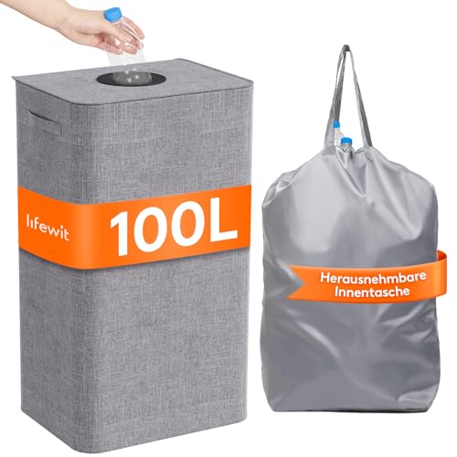 Lifewit 100L Pfandflaschen Sammelbehälter mit Deckel, Groß Pfandflaschen Aufbewahrung,...