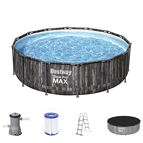 Bestway Steel Pro MAX Frame Pool Komplett-Set mit Filterpumpe Ø 427 x 107 cm, Holz-Optik...