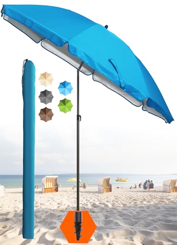 4smile Sonnenschirm Strand SunnyJoy, Blau - UPF 50+ Strandschirm Ø 180 cm, sicherer...