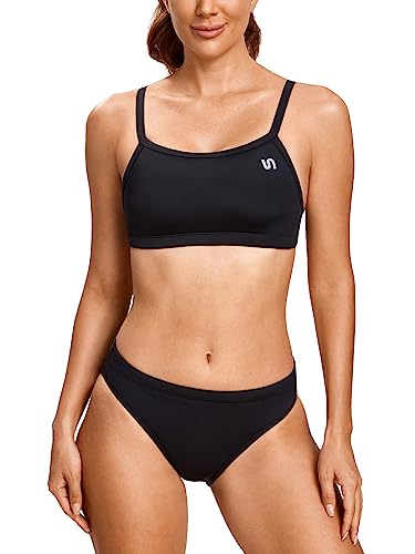 SYROKAN Damen Sport Badeanzug Bikini Set Bikinioberteil mit Licht Gepolstert Schwarz M