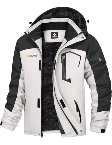 GEMYSE Herren Wasserdichte Berg-Skijacke Winddichte Fleece Outdoor-Winterjacke mit Kapuze...