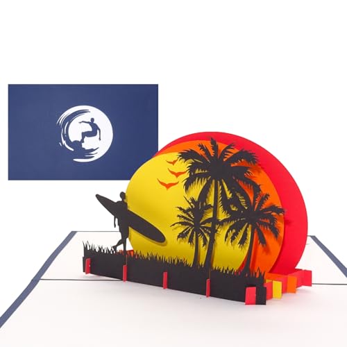 Pop Up Karte „Surfer - Sunset Beach“ 3D Geburtstagskarte, Einladung, Geschenk Surfen &...