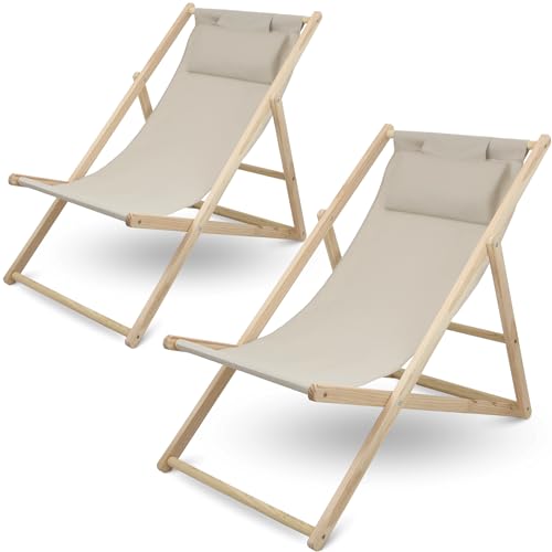 holz4home® 2er Set Liegestuhl klappbar Creme I Gartenliege massiver Tanne I Gartenliege...