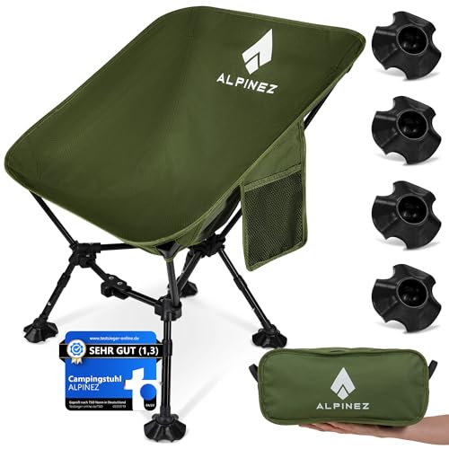 ALPINEZ Campingstuhl faltbar leicht höhenverstellbar | kleines packmaß Faltstuhl Camping...