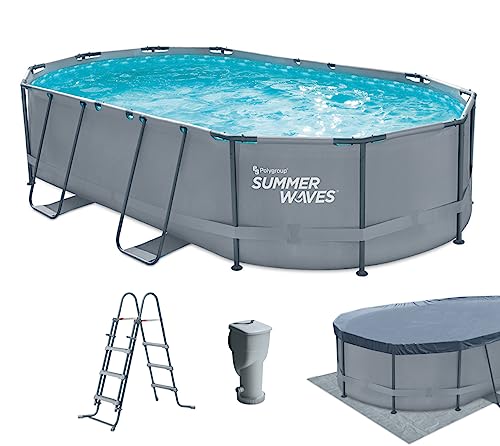 Summer Waves Frame Pool Komplettset | Oval 488x305x107 cm Grau | Aufstellpool Set |...