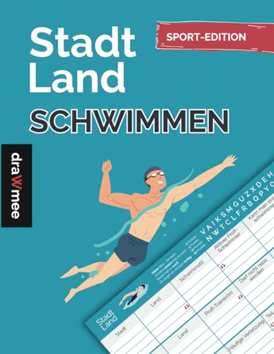 Stadt Land Schwimmen - Quiz Geschenk für Schwimmsport-Fans & Schwimmer: Spielblock mit 35...