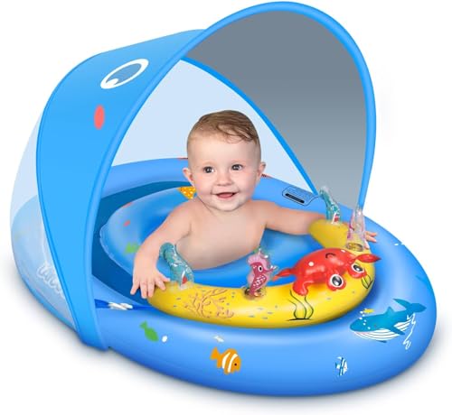 LAYCOL Schwimmring Baby mit UPF50+ Sonnenschutzdach & Spielzeug, Schwimmhilfe Baby für...