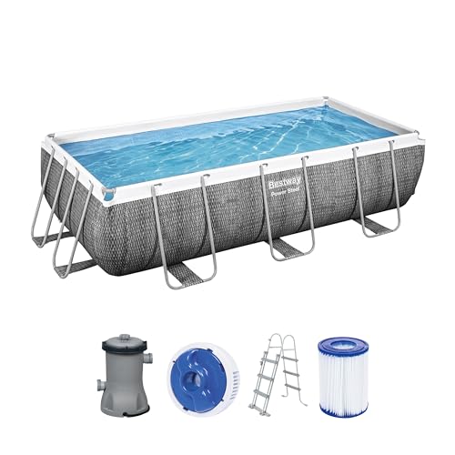 Bestway Power Steel Frame Pool-Set mit Filterpumpe 404 x 201 x 100 cm, Rattan-Optik...