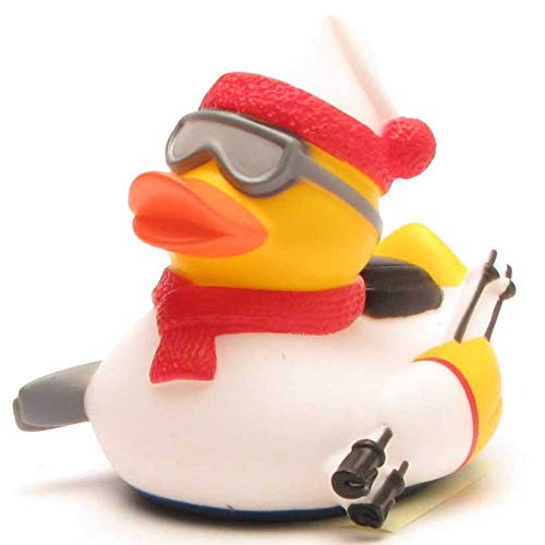 Duckshop Skifahrer Badeente - weiß I Wintersport Quietscheente I L: 8,5 cm I Geschenk...