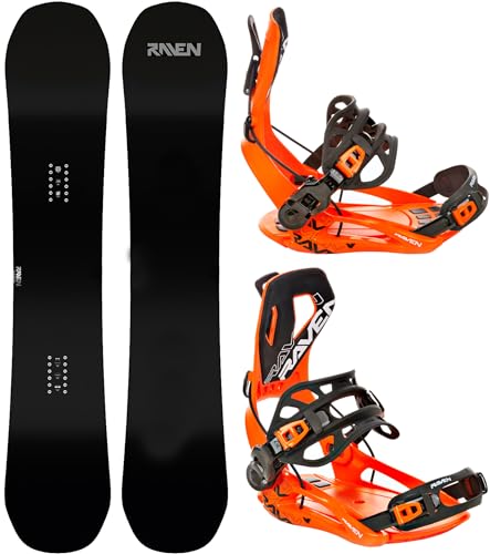 RAVEN Snowboard Set: Snowboard Pure Black + Bindung FT360 Black, Lemon (Snowboard 159 cm...