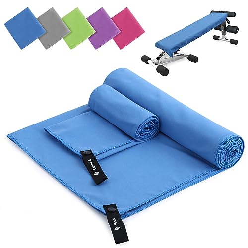 Mikrofaser Handtuch 2er Set | 180x60cm Groß Badetuch + 80x40cm Klein Hand...