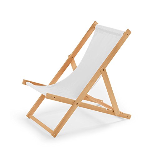 IMPWOOD Liegestuhl weiß, Strandstuhl aus Holz,bis 100 kg, klappbar,Liege aus...