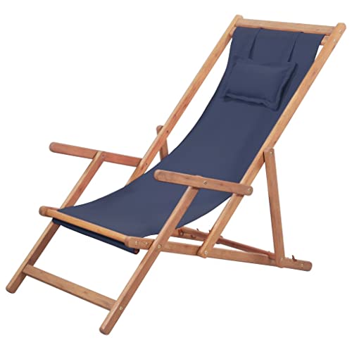 vidaXL Holz Liegestuhl Stoff Blau Sonnenliege Strandliege Gartenliege Liege