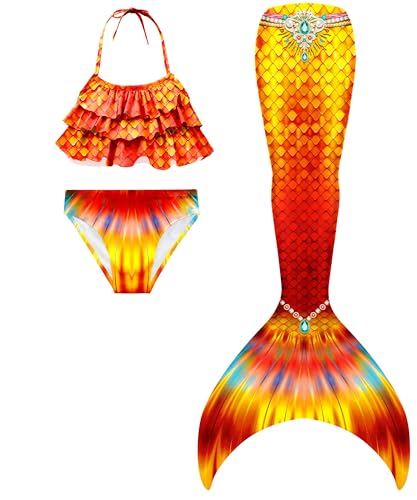 SPEEDEVE Meerjungfrauenschwanz Mädchen 3pcs Bikini Set,ohne Monoflosse,No fin-j26,150