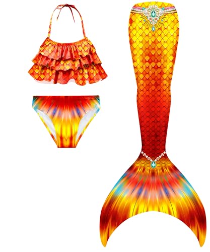 SPEEDEVE Meerjungfrauenschwanz Mädchen 3pcs Bikini Set,ohne Monoflosse,No fin-j26,130