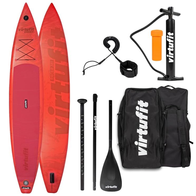 Virtufit Supboard Racer 381 - Rot - Inklusive Zubehör und Tragetasche - Paddling Board -...