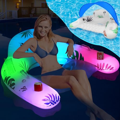 DeeprBling Aufblasbarer Pool Luftmatratze Schwimmsessel mit Farbe Wechselnden Lichtern,...