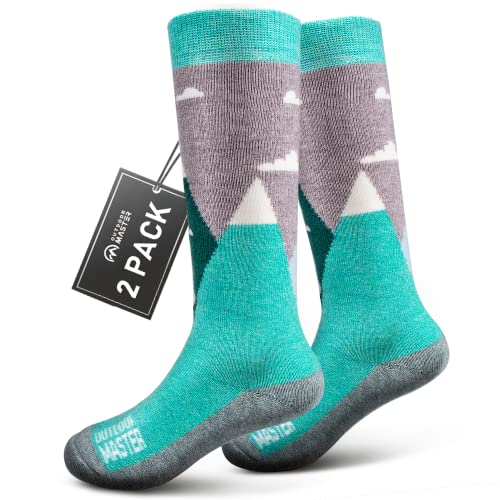 OutdoorMaster 2 Paar skisocken kinder, Snowboarding Atmungsaktive thermische Socken für...