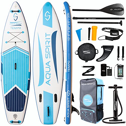 Aqua Spirit Aufblasbares Stand Up Paddle Board SUP Tempo Komplett-Set - 320x81x15cm -...