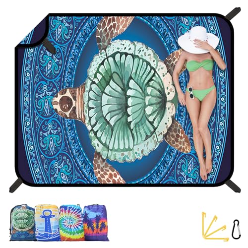 Sandfreie Stranddecke - 220 x 180 cm Beach Blanket für 1-4 Personen, Winddicht und...