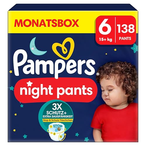 Pampers Night Windeln Pants Größe 6 (15+kg) Baby-Dry, MONATSBOX, Windelhöschen bieten...