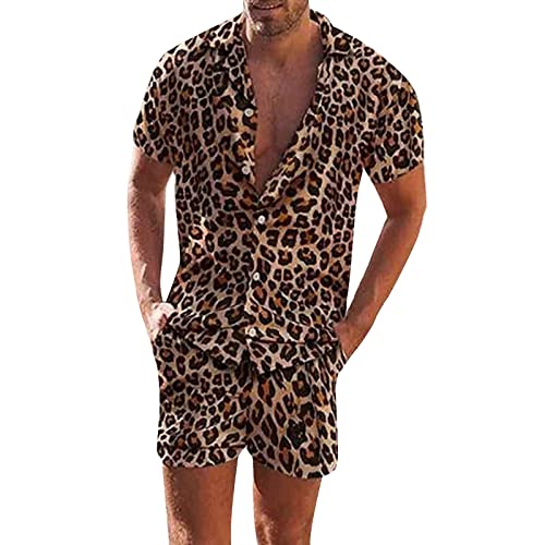 Leopard Print Gedruckt Set Atmungsaktive Quick Dry Jogginganzug Herren Slim Fit Hawaii...