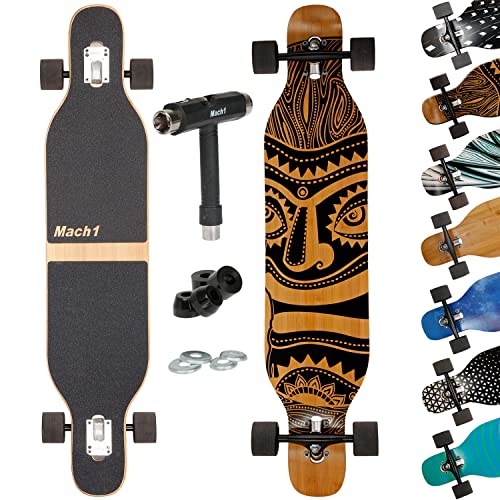 Mach1 Bambus Longboard mit Keramik Kugellager + T-Tool - Skateboard Drop Through Cruiser...